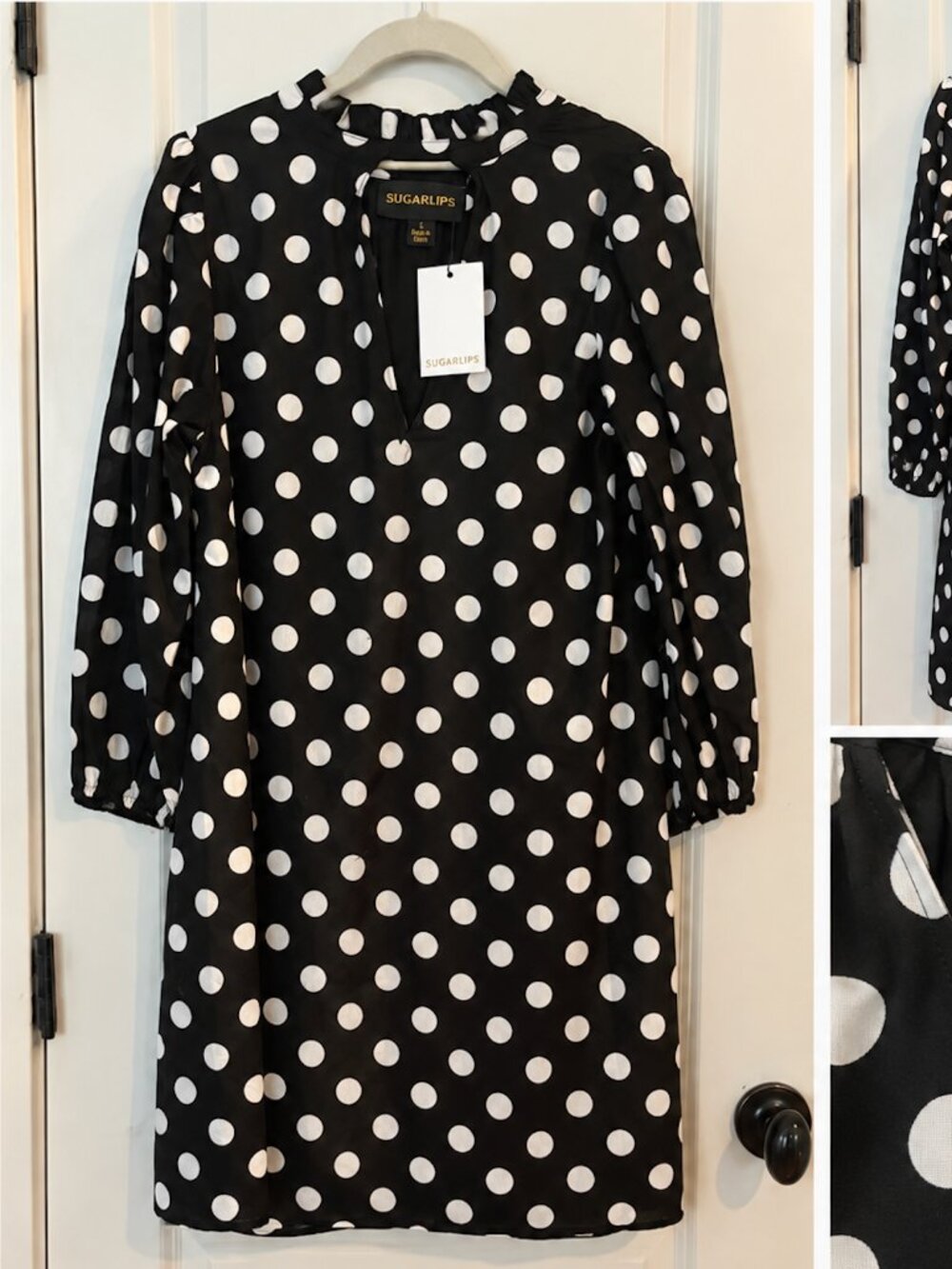 NWT | Sugarlips |"Saraya Dot Eira Polka Dot Mini Dress - Black + White | Size L